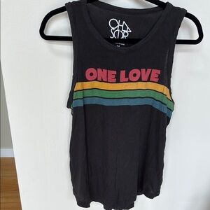 Chaser Black One Love Tank Top with Multicolor Stripes